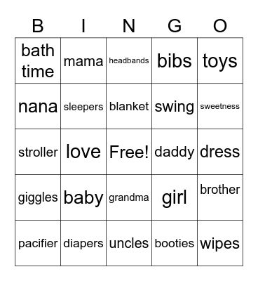 Baby Shower Bingo Card