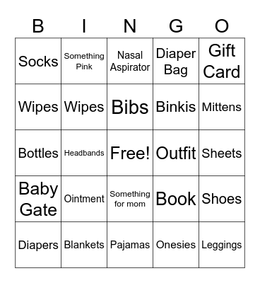 Baby Shower Bingo Card