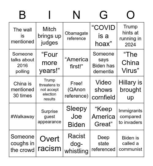 RNC 2020 Bingo Card