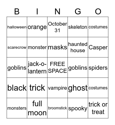 Halloween BINGO Card