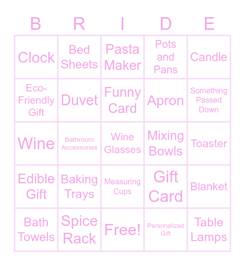 Ainsley's Bridal BINGO! Bingo Card
