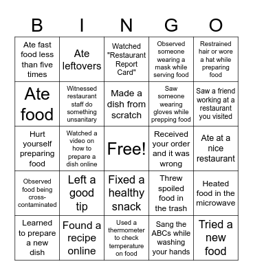 Culinary Bingo Card