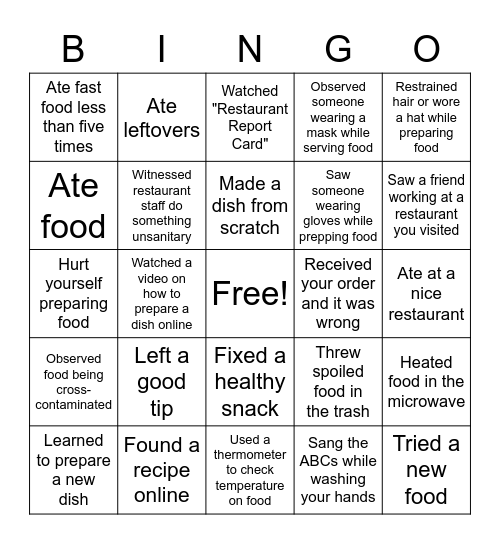 Culinary Bingo Card