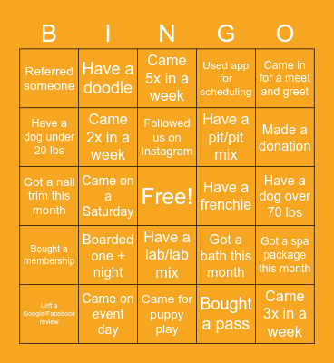 September Dogtopia Bingo Card