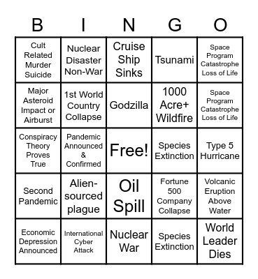 2020 Apocalypse Bingo Card