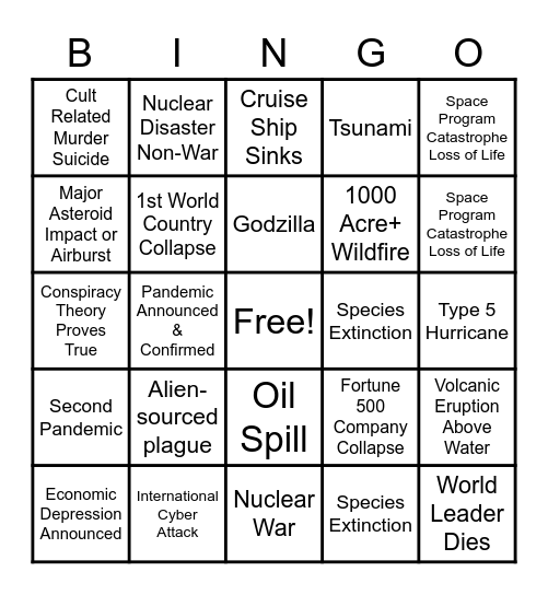 2020 Apocalypse Bingo Card