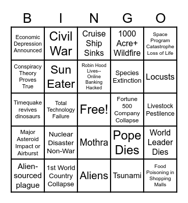 2020 Apocalypse Bingo Card