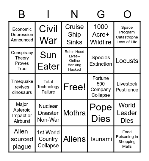 2020 Apocalypse Bingo Card