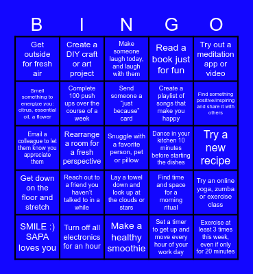 Health And Fitness Bingo Card