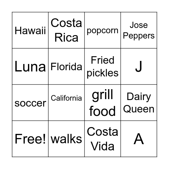 Us Bingo Card