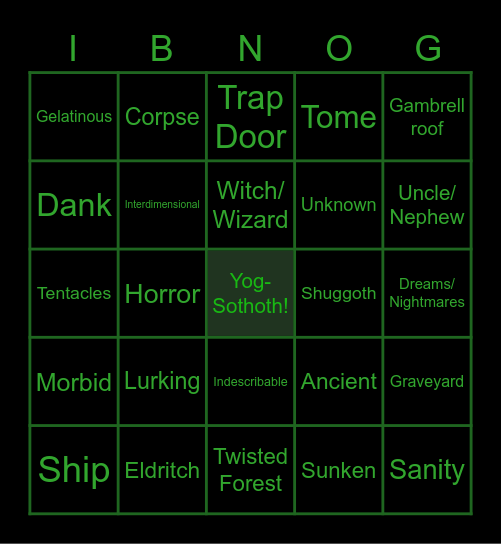 Lovecraftian Bingo Card