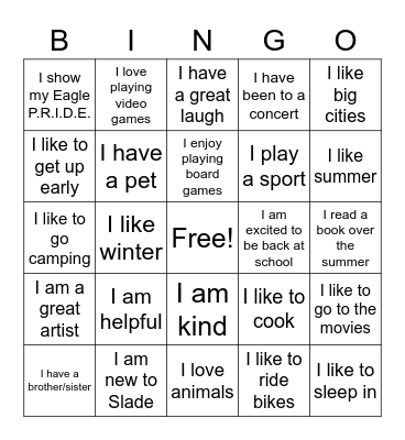 Getting to Know You! Bingo Card