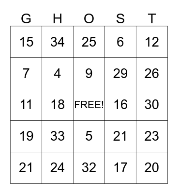 HALLOWEEN  Bingo Card