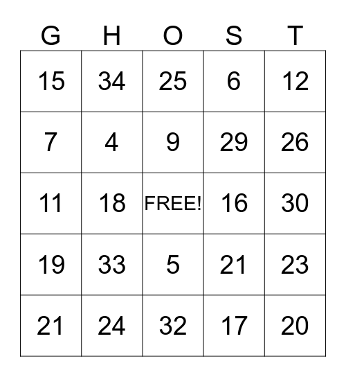 HALLOWEEN  Bingo Card