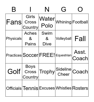FALL SPORTS Bingo Card
