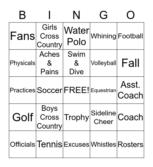 FALL SPORTS Bingo Card