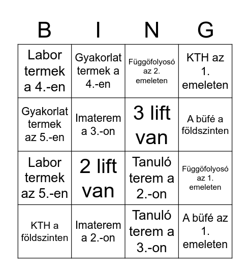 R épület Bingo Card