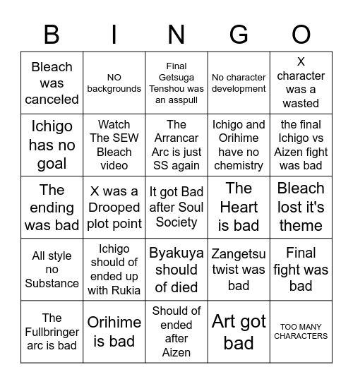USBT: Bleach Edition Bingo Card