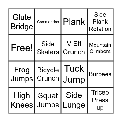 Year 10 Fitness Bingo Card