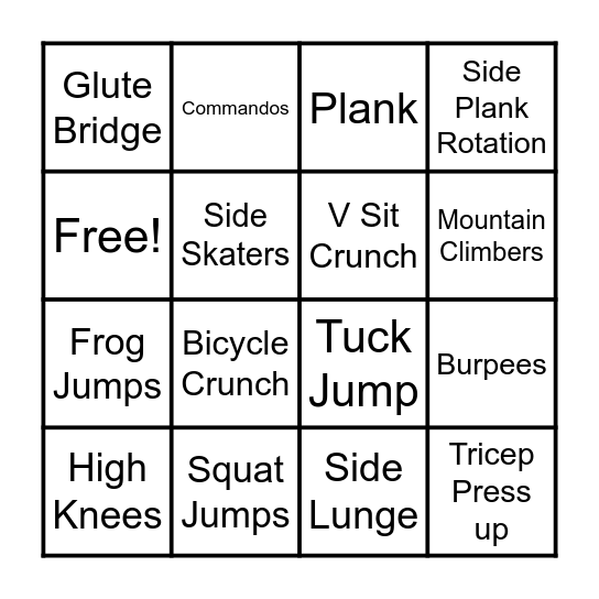 Year 10 Fitness Bingo Card