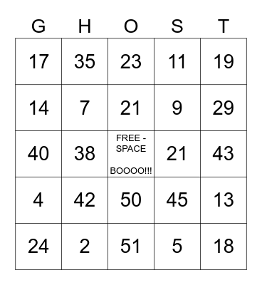 SPOOKY - HALLOWEEN  Bingo Card