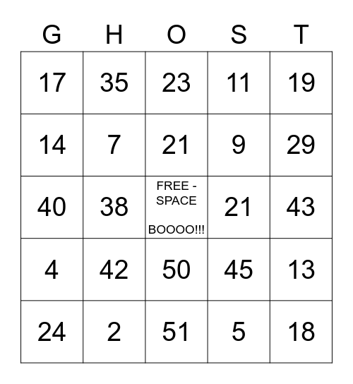 SPOOKY - HALLOWEEN  Bingo Card