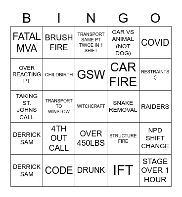 PVFD Bingo Card