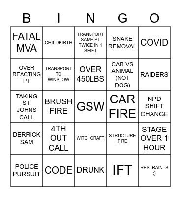 PVFD Bingo Card