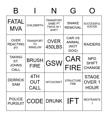 PVFD Bingo Card