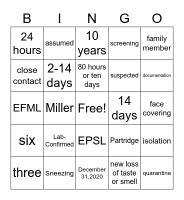 COVID-De-Code Bingo Card