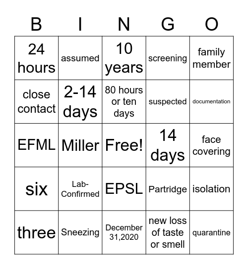 COVID-De-Code Bingo Card