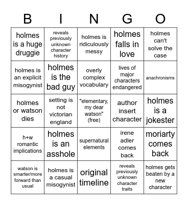 Holmes Pastiche Bingo Card