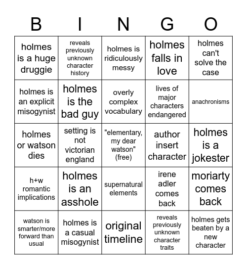 Holmes Pastiche Bingo Card