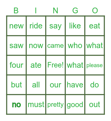 PRIMER SIGHT WORDS Bingo Card