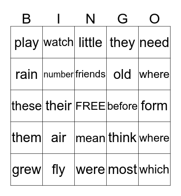 Lesson 13 Bingo Card