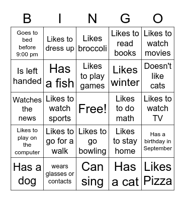 Get to Know You Bingo Card