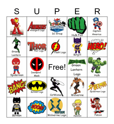 SuperHeroes Bingo Card