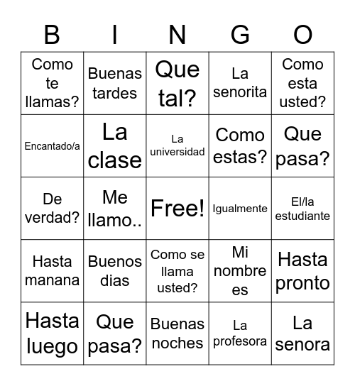 Saludos y despedidas Bingo Card