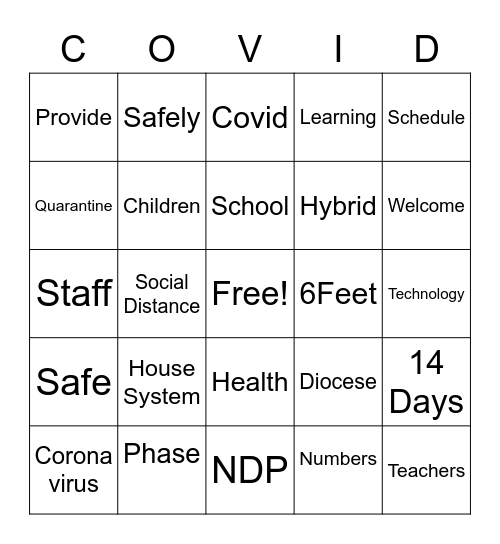 Back to School Bingo Card