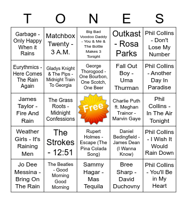 Game Of Tones 8-24-20 Game 1 Bingo Card