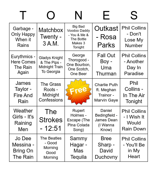 Game Of Tones 8-24-20 Game 1 Bingo Card