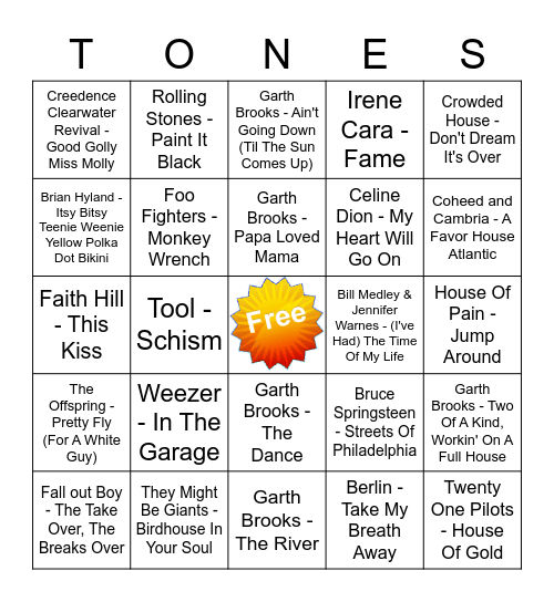 Game Of Tones 8-24-20 Game 5 Bingo Card