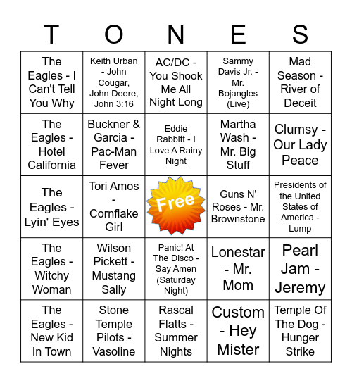 Game Of Tones 8-24-20 Game 6 Bingo Card