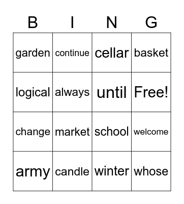 WEEK 7 SPELLING LIST Bingo Card