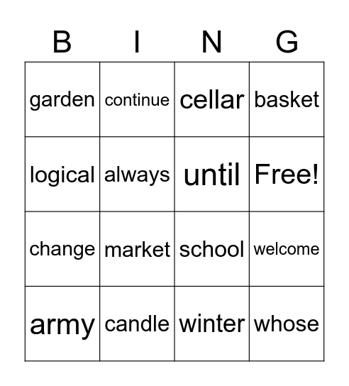 WEEK 7 SPELLING LIST Bingo Card