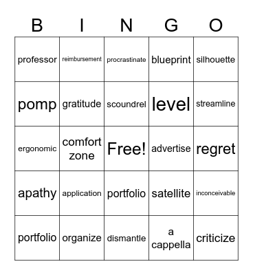 Vocabulary Bingo Card