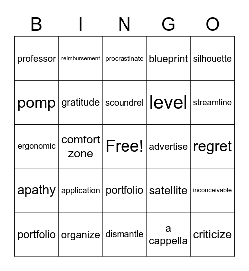 Vocabulary Bingo Card