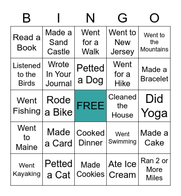 Summer Fun Bingo Card