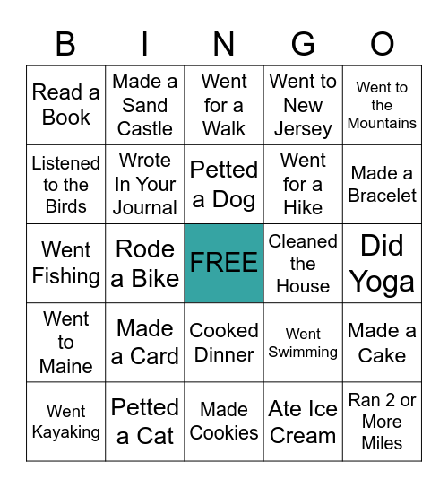 Summer Fun Bingo Card