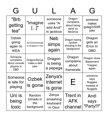 Bonking Headquarters Bingo Card